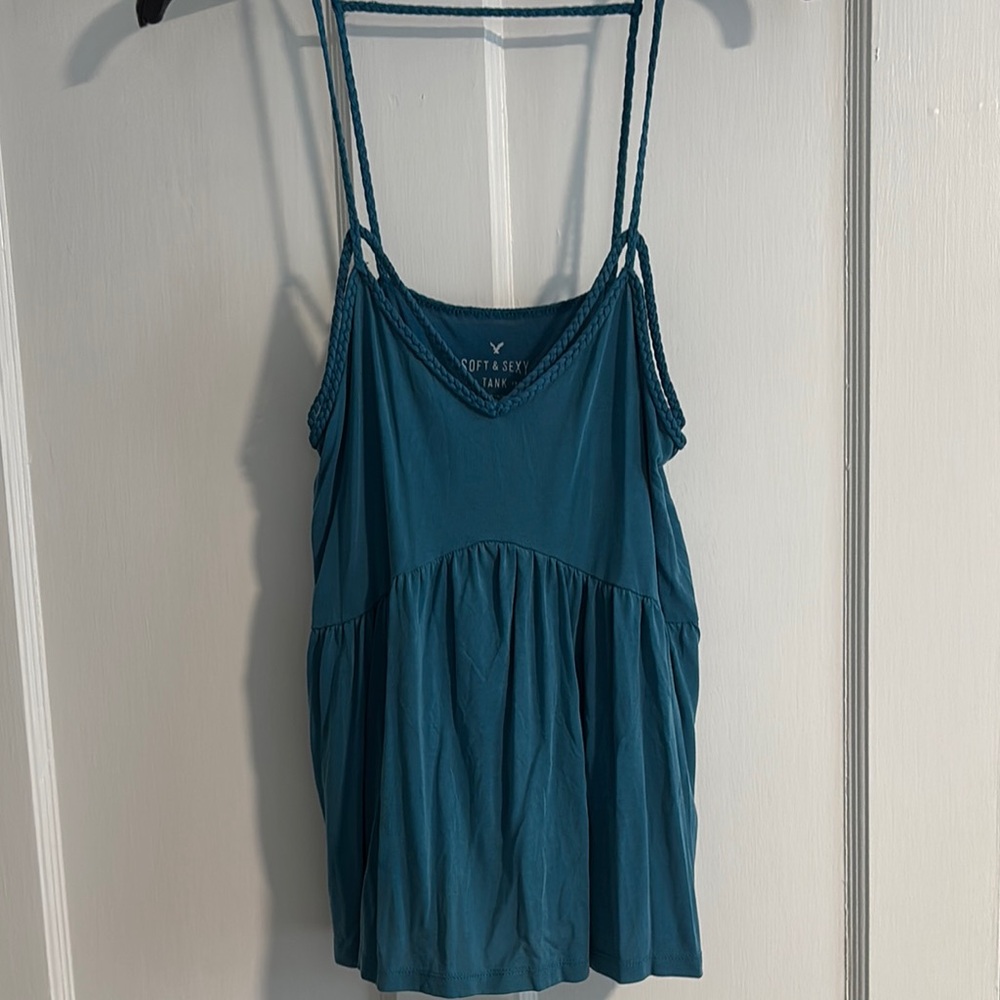 American Eagle Outfitters Teal Strappy Tank Top